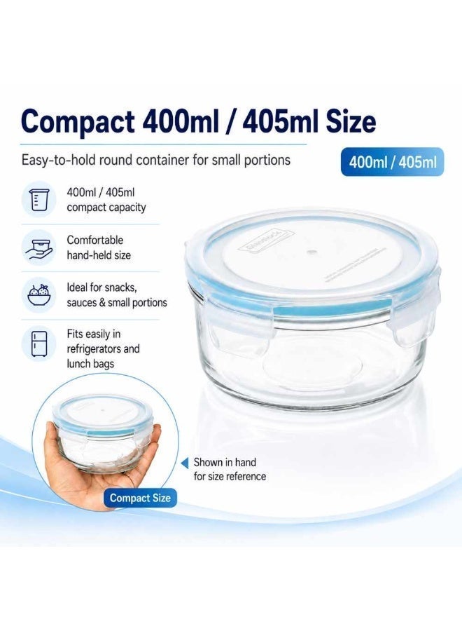 Glasslock MCCB-040 Glass Container 400ml/405ml Round Food Storage Container with Clip On Lid - Image 3