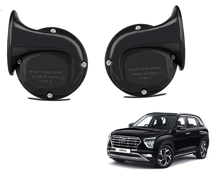ATIF Sample Horn Creta CAR Sound (Low + High) Compatible Dual Tone (Black) Pack of 2 - Image 1