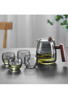 Glass Teapot Wood Handle Chinese Tea Ceremony Transparent Teaware Set Cup Filter High Boron Silicon Japanese Pot with 4 Cups