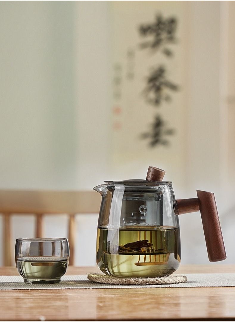 MIXDE - Glass Teapot Wood Handle Chinese Tea Ceremony Transparent Teaware Set Cup Filter High Boron Silicon Japanese Pot with 4 Cups - Image 1