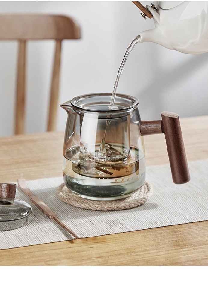 MIXDE - Glass Teapot Wood Handle Chinese Tea Ceremony Transparent Teaware Set Cup Filter High Boron Silicon Japanese Pot with 4 Cups - Image 1