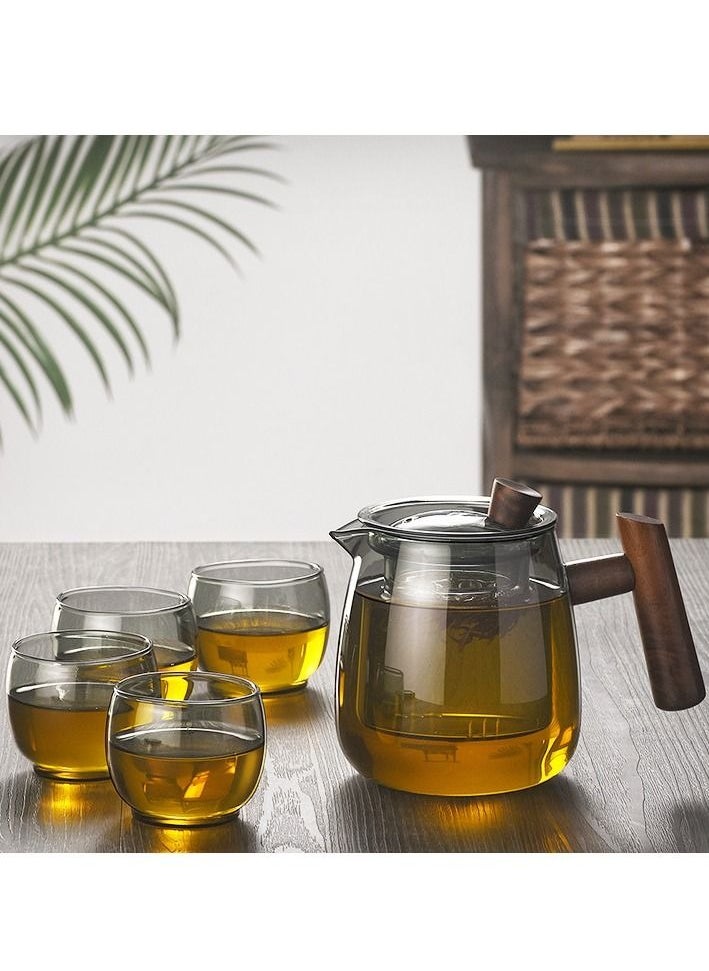 MIXDE - Glass Teapot Wood Handle Chinese Tea Ceremony Transparent Teaware Set Cup Filter High Boron Silicon Japanese Pot with 4 Cups - Image 1