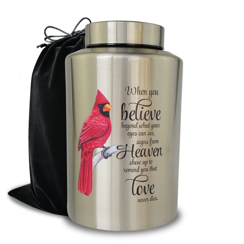 Up to 220 lbs Large Cremation Urns for Adult Human Ashes Decorative Urn for Male Female Ashes with Velvet BagCardinal