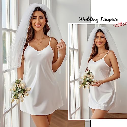 Avidlove White Satin Chemise for Women Slip Under Dress Mini Sleepwear Nightgown - Image 5