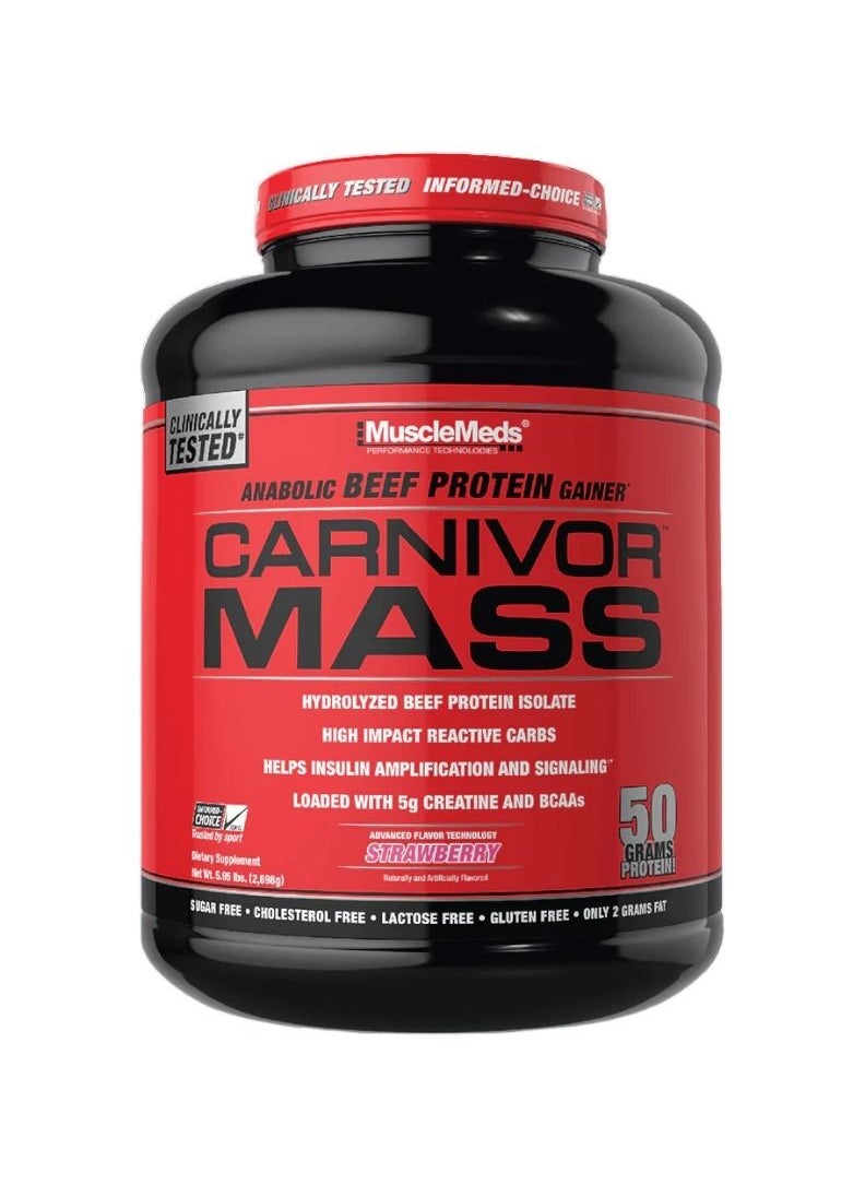 MUSCLEMEDS Carnivor Mass Anabolic Beef Protein Gainer Strawberry Flavor 14 Servings.  - Image 1