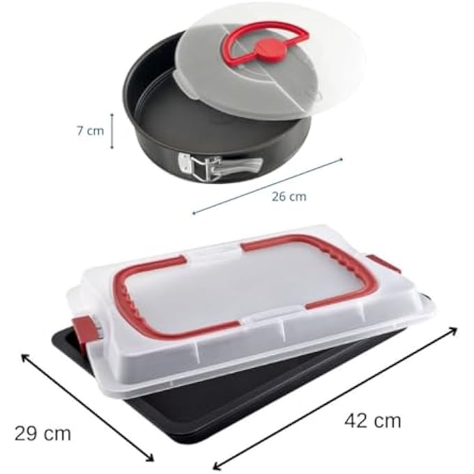 Dr.Oetker Dr Oetker 9922850 Baking Tray Set Of 2 Baking Trays With Lid Baking Tray Springform Cake Tin Baking Tray Steel 42 X 29 X 4 Cm And 26 X 7 Cm - Image 3