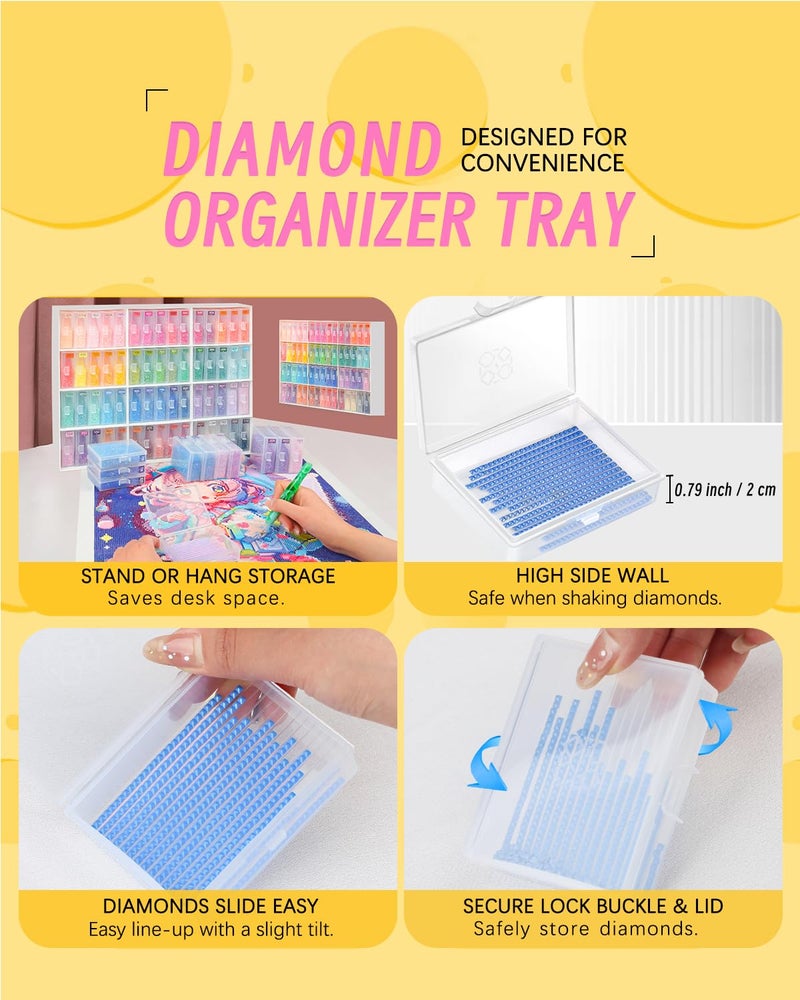 Forever young 60pcs Diamond Art Storage Containers Trays ＆ Stand, Diamond Painting Accessories Diamond Painting Trays with Lids, 2-in-1 Diamond Art Tray and Beads Storage, Beads Gem Art Tools Storage Rack - Image 4