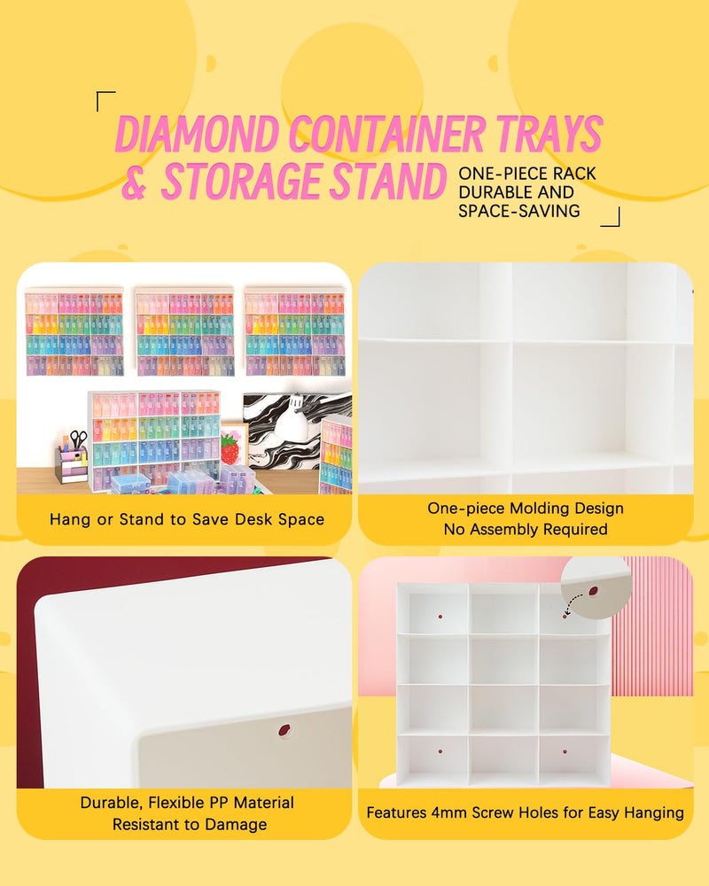 Forever young 60pcs Diamond Art Storage Containers Trays ＆ Stand, Diamond Painting Accessories Diamond Painting Trays with Lids, 2-in-1 Diamond Art Tray and Beads Storage, Beads Gem Art Tools Storage Rack - Image 2