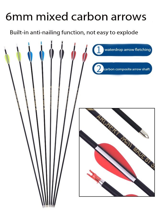 Gasin 6-Pack 6mm Carbon Steel Arrows, 79.5cm Length, Waterdrop Fletching, Nail-Proof Nock – Ideal for 15-30lb Bows, High Accuracy, Durable & Easy to Pull - Image 1