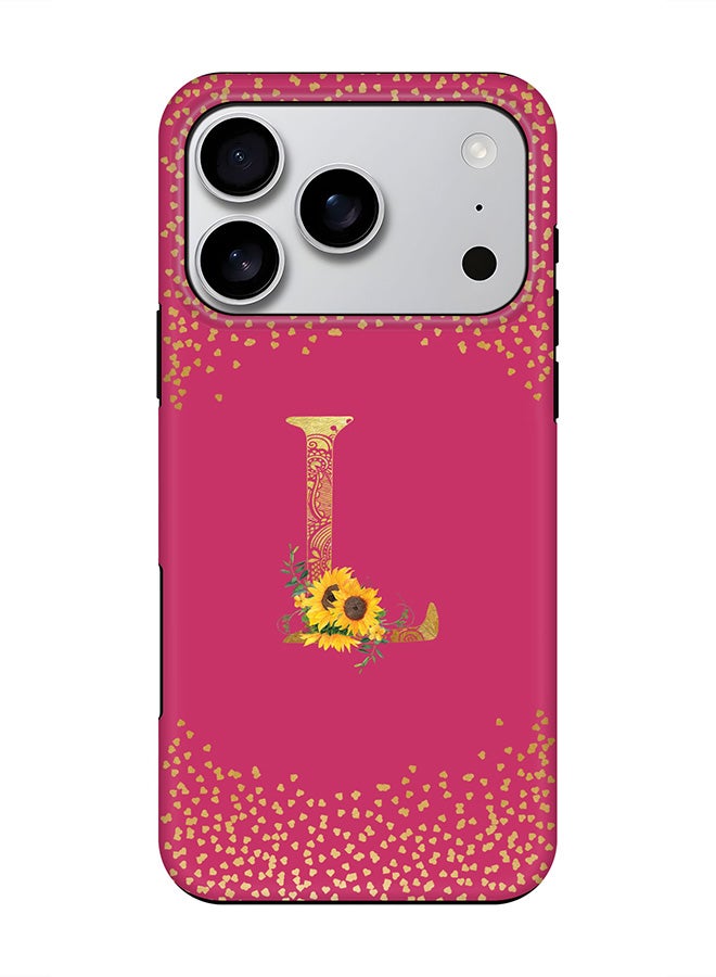 Stylizedd Tough Pro Magnetic Case for iPhone 17 Pro, Dual Layer hybrid PC + TPU Mobile Cover Matte - Custom Floral Monogram - L ( Deep Pink )
