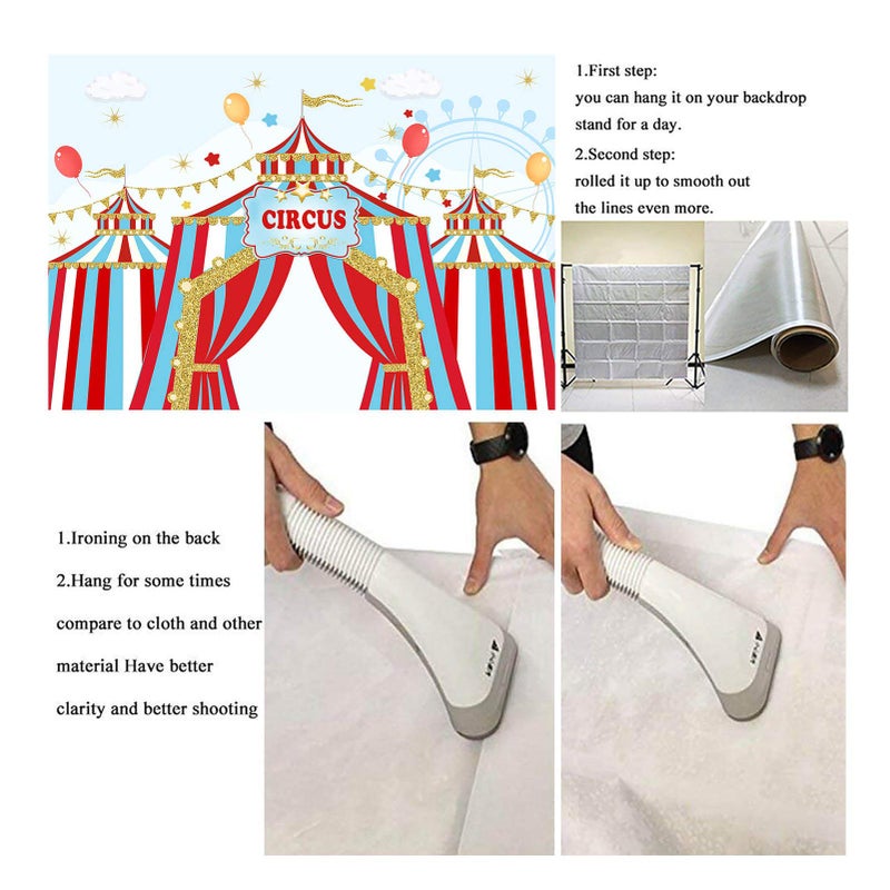Qian Blue Sky Red White Circus Theme Photography Backdrops Carnival Carousel Big Top Tent First 1st Photo Background Baby Shower Kids Birthday Party Supplies Dessert Cake Table Decor Props 5x3ft Vinyl - Image 5