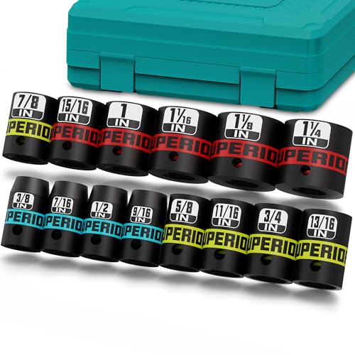 Aiourx 14 Piece 1/2" Drive Impact Socket Set, 3/8" - 1-1/4" Shallow Socket, SAE, 6 Point, CR-V, Automotive Maintenance, Machinery Manufacturing - Image 1