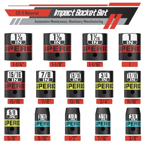 Aiourx 14 Piece 1/2" Drive Impact Socket Set, 3/8" - 1-1/4" Shallow Socket, SAE, 6 Point, CR-V, Automotive Maintenance, Machinery Manufacturing - Image 2