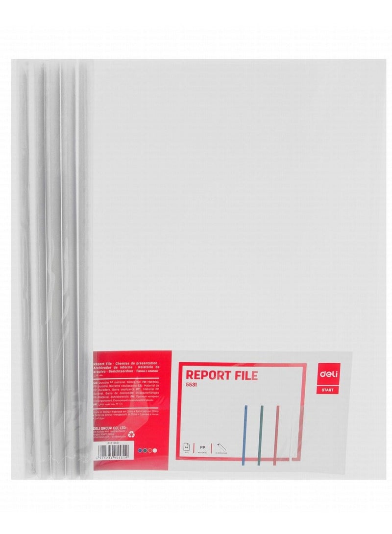 Deli ملف تقرير شفاف منزلق من 5 قطع مع عمود رمادي