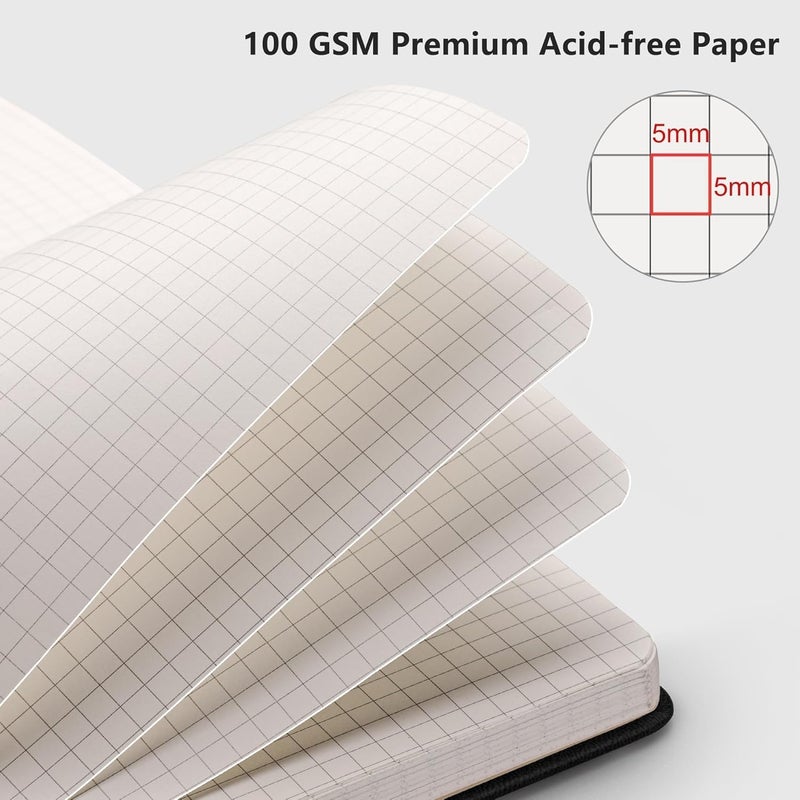 RETTACY Graph Grid Paper Notebook, 2-Pack, 192 Pages per Pack, A5 Medium Size (5.7'' x 8.3''), Leather Hardcover, 100 GSM Thick Paper, for School, Students, Math, Engineering (Black & Dark Green) - Image 3