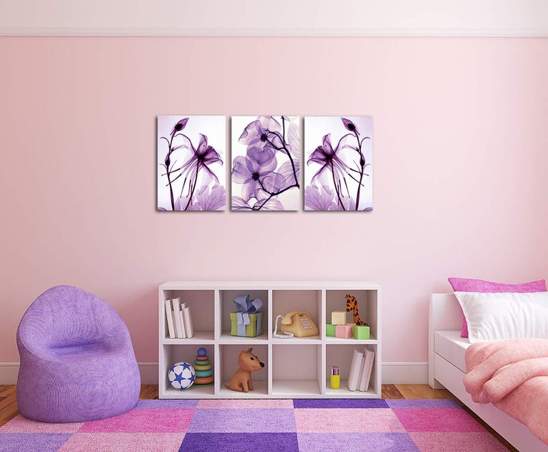 Meigan Art Modern Canvas Wall Art Home Decor Wall Art Painting Purple Flowers Art Wood Inside Framed Ready to Hang (12InchX16InchX3) - Image 5