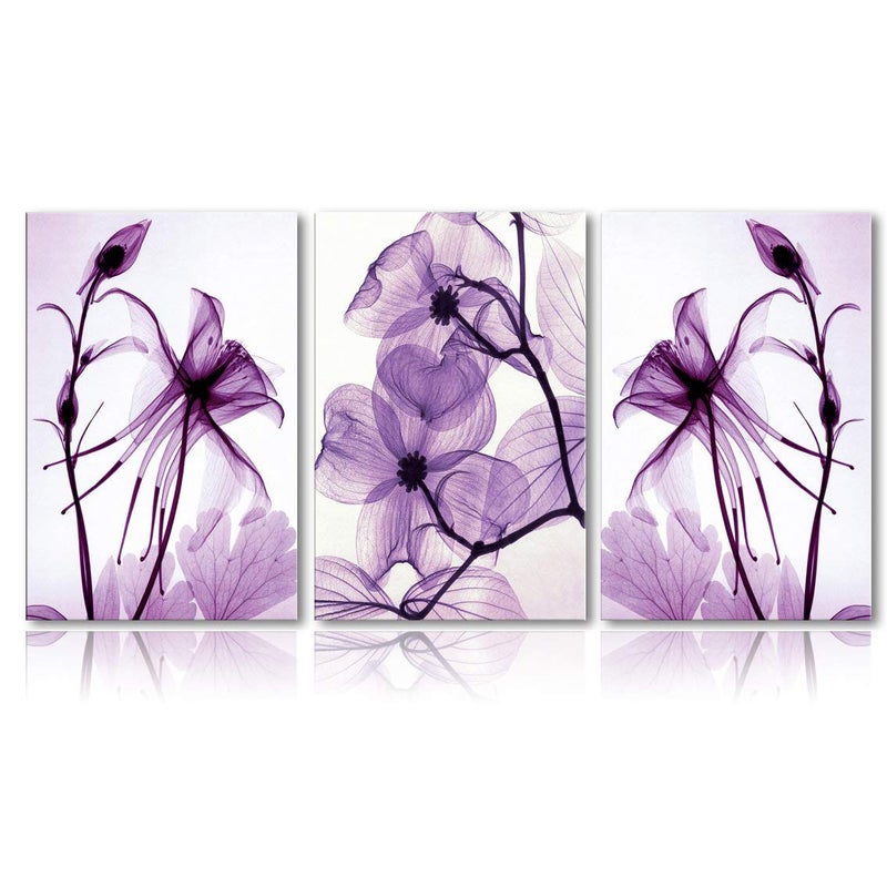 Meigan Art Modern Canvas Wall Art Home Decor Wall Art Painting Purple Flowers Art Wood Inside Framed Ready to Hang (12InchX16InchX3) - Image 1