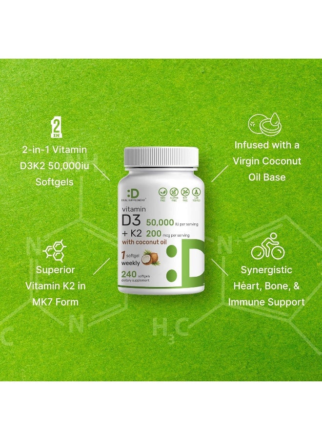 DEAL SUPPLEMENT فيتامين د3 50,000 وحدة دولية + ك2 MK7 200 ميكروغرام، 240 كبسولة لينة - Image 4