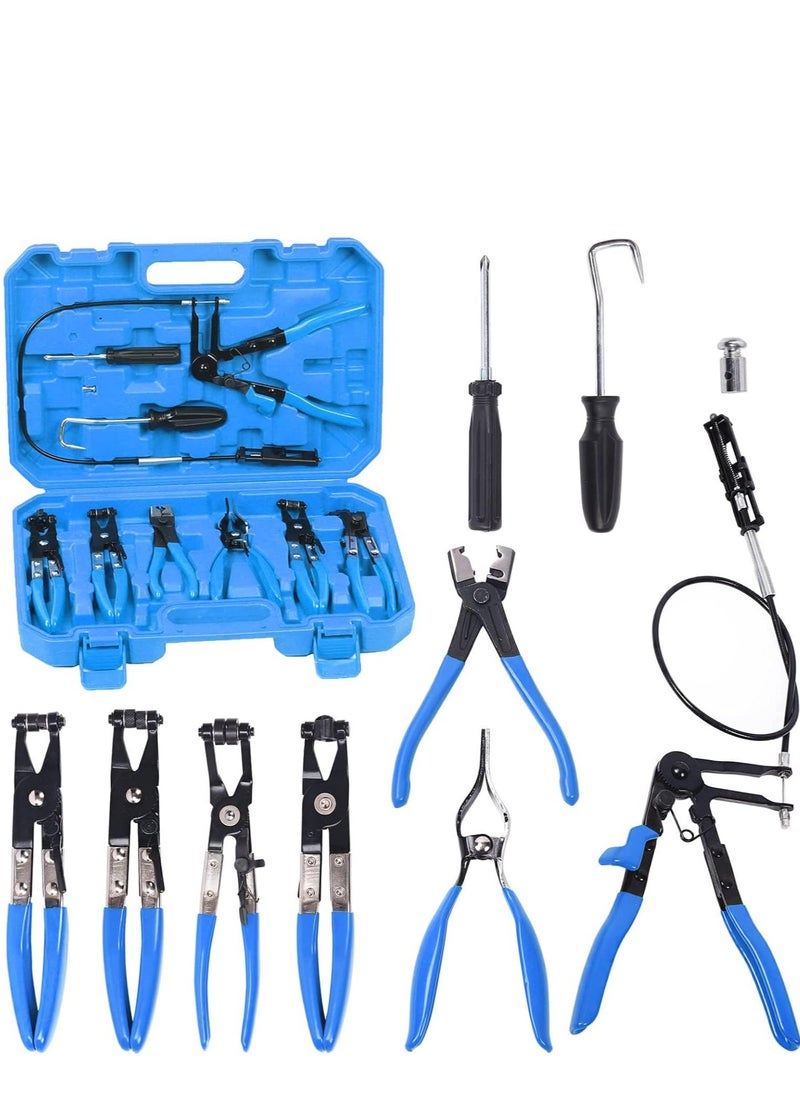 Y&D 9Pcs Blue Flexible Hose Clamp Pliers Set, Long Reach Spring Wire Clip Plier Hose Clamp Pliers Remover Kit for Removal and Installation, for Replacement of Fuel, Oil, Water Hose Repair  - Image 1