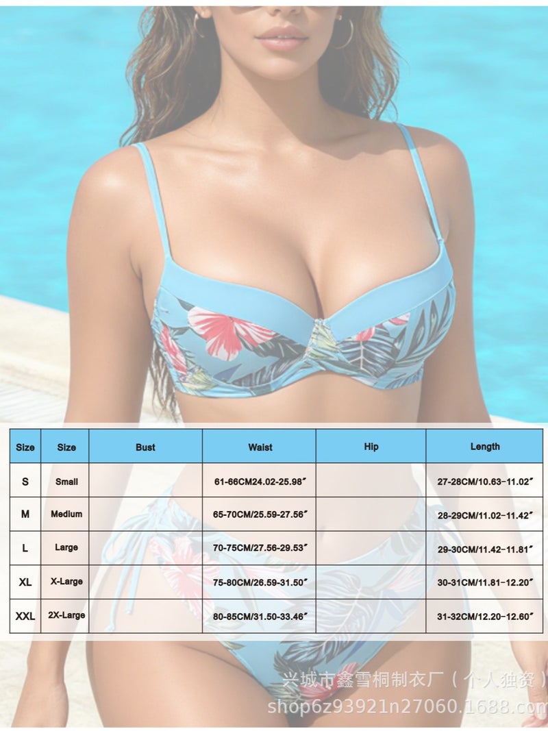 2025 Trendy Printed Halterneck Suspender Bikini Split System With Spring - Image 3