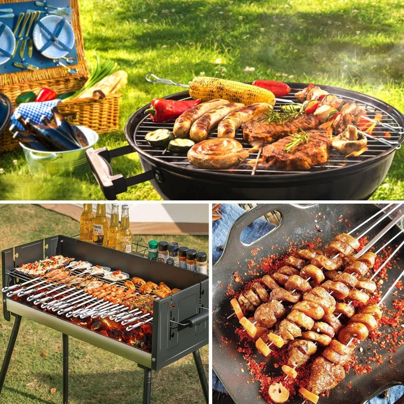 Azonee Barbecue Skewer Kabob Skewers Stainless Steel Shish Kabob Skewers Flat BBQ Metal Skewers Reusable Grilling Skewers for Grilling 6 Skewers 2 Grill Racks with Storage Bag - Image 5
