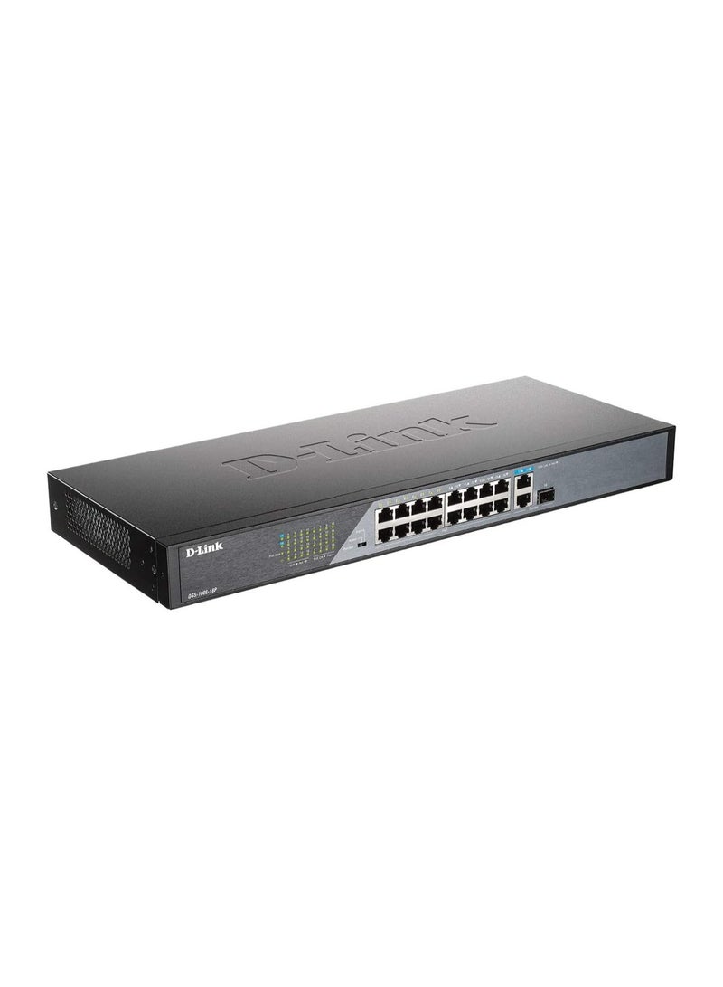 Link D-Link DSS-100E-18P 18-Port Fast Ethernet PoE Unmanaged Surveillance Switch, supports up to 250 metres long range PoE, 16 x PoE ports - Image 2