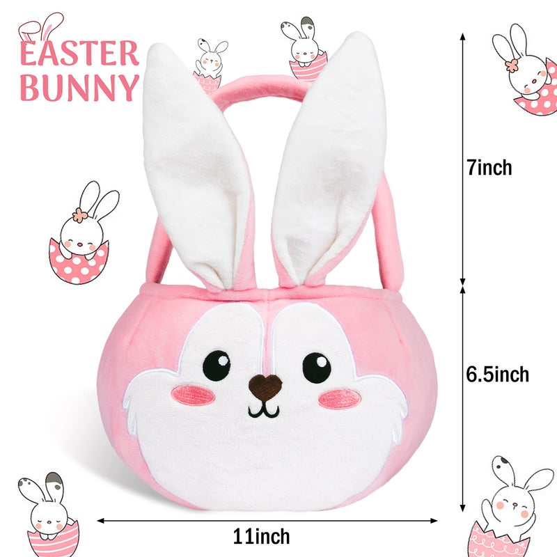 LUBOT Easter Baskets 3 Pack Cute Empty Bunny Basket with Foldable Ears and Handle for Kids Boy Girl Gift, Easter Decor Set 3 Pink Blue Yellow - Image 3