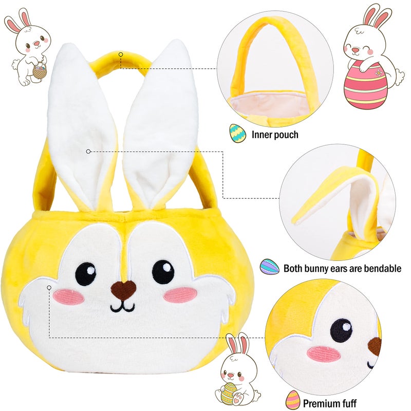 LUBOT Easter Baskets 3 Pack Cute Empty Bunny Basket with Foldable Ears and Handle for Kids Boy Girl Gift, Easter Decor Set 3 Pink Blue Yellow - Image 4