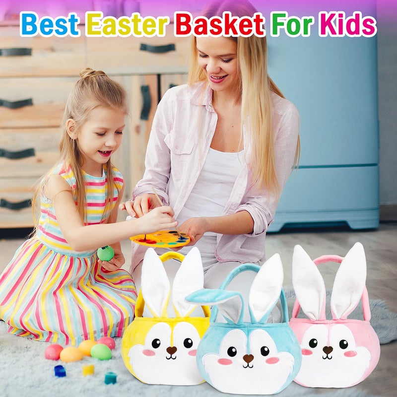 LUBOT Easter Baskets 3 Pack Cute Empty Bunny Basket with Foldable Ears and Handle for Kids Boy Girl Gift, Easter Decor Set 3 Pink Blue Yellow - Image 5