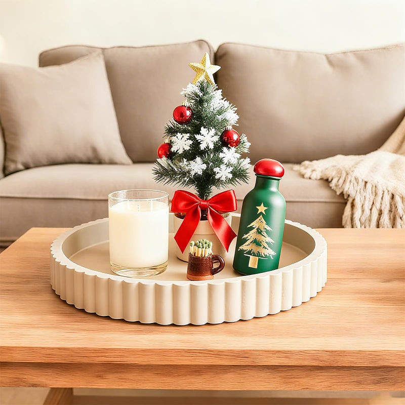 HUGZNLFEI Round Decorative Tray for Coffee Table Decor - Resin Modern Table Centerpieces Decorative Trays for Kitchen, Dining, Living Room, Home Decor Housewarming Gift - Gray - Image 1