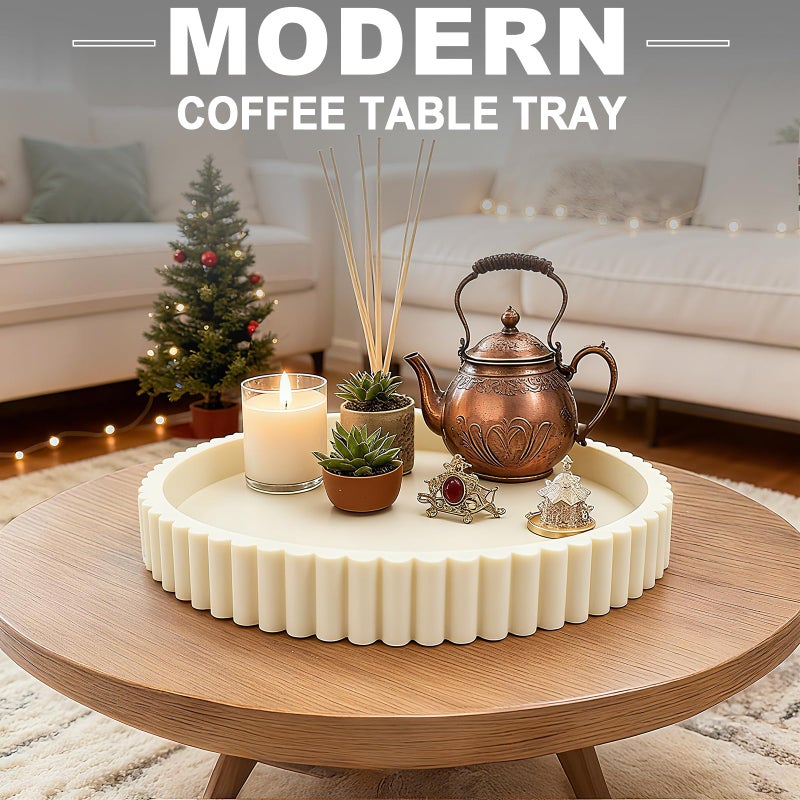 HUGZNLFEI Round Decorative Tray for Coffee Table Decor - Resin Modern Table Centerpieces Decorative Trays for Kitchen, Dining, Living Room, Home Decor Housewarming Gift - Gray - Image 3