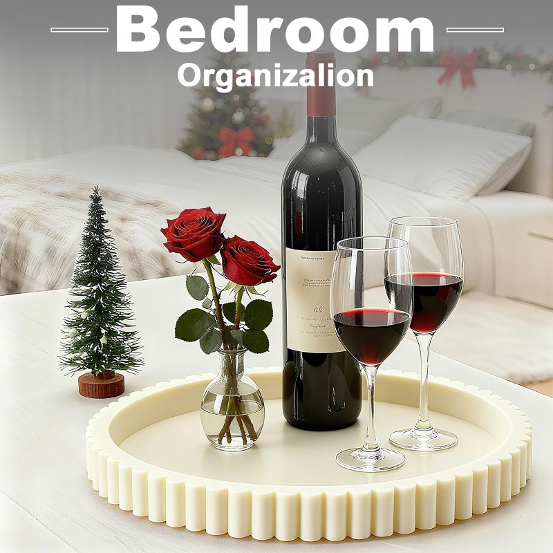 HUGZNLFEI Round Decorative Tray for Coffee Table Decor - Resin Modern Table Centerpieces Decorative Trays for Kitchen, Dining, Living Room, Home Decor Housewarming Gift - Gray - Image 5