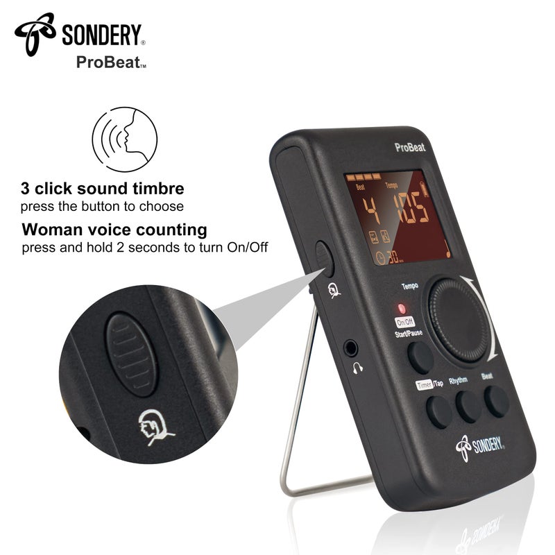 Sondery مترونوم سوندرى الرقمي للجيتار والبيانو والدرام وجميع الآلات مع مؤقت، عد صوتي إنجليزي و3 أصوات مختلفة مع جاك سماعة وضوء وامض، صوت عالٍ، قابل لإعادة الشحن - Image 3