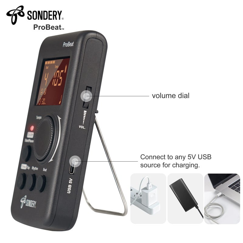Sondery مترونوم سوندرى الرقمي للجيتار والبيانو والدرام وجميع الآلات مع مؤقت، عد صوتي إنجليزي و3 أصوات مختلفة مع جاك سماعة وضوء وامض، صوت عالٍ، قابل لإعادة الشحن - Image 4