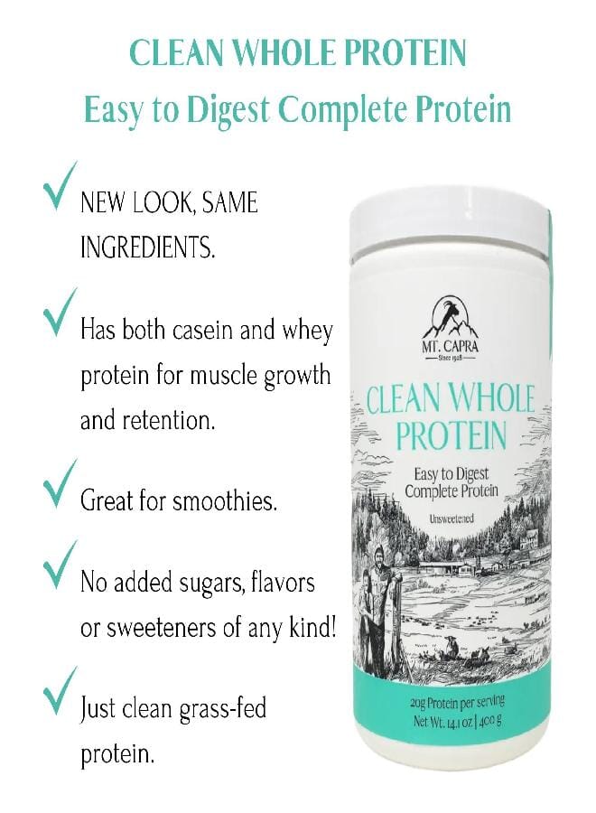 Mt Capra Mt. Capra Clean Whole Protein | Grass-Fed Goat Protein with Whey and Casein Protein | No Bloat, Build and Maintain Muscle, 20 g Protein per Serving, No Sweeteners | 13 Servings - 400 g - Image 3