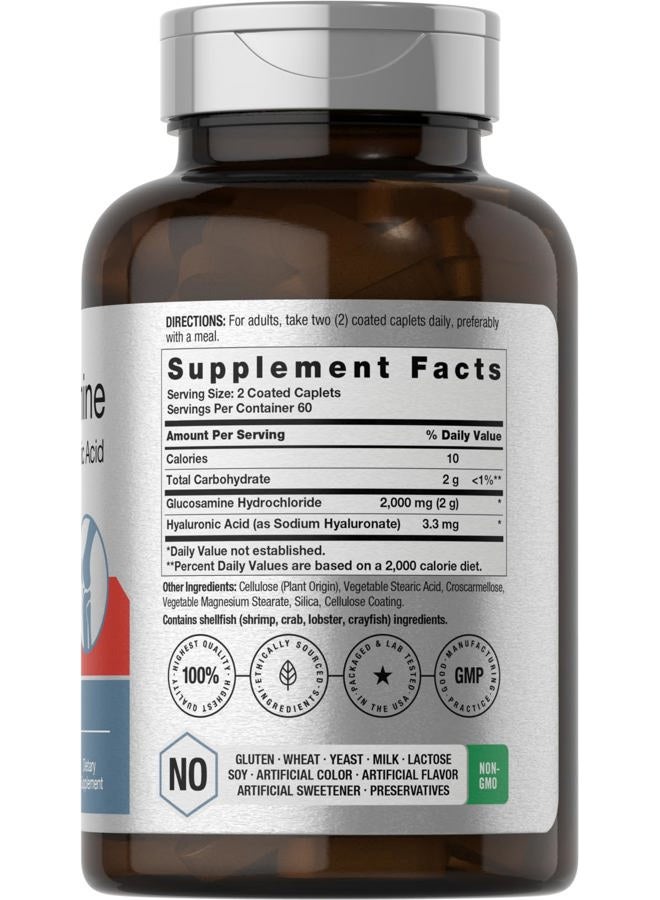 Horbäach Glucosamine HCL | with Hyaluronic Acid | 2000mg | 120 Coated Caplets | Non-GMO & Gluten Free Supplement - Image 2