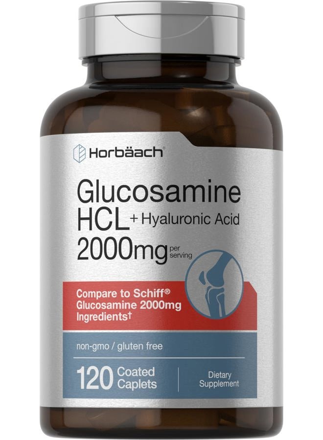 Horbäach Glucosamine HCL | with Hyaluronic Acid | 2000mg | 120 Coated Caplets | Non-GMO & Gluten Free Supplement - Image 1