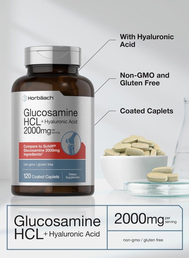 Horbäach Glucosamine HCL | with Hyaluronic Acid | 2000mg | 120 Coated Caplets | Non-GMO & Gluten Free Supplement - Image 4