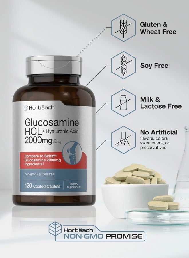 Horbäach Glucosamine HCL | with Hyaluronic Acid | 2000mg | 120 Coated Caplets | Non-GMO & Gluten Free Supplement - Image 5