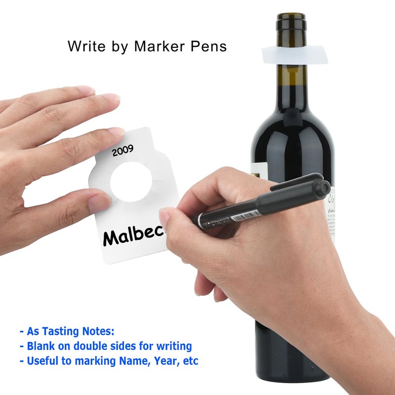 Cosmos 100 Pcs Wine Bottle ID Tag Wine Cellar Tags Beverage Neck Hanging Label Gift Rack Marker Bottle Label for Tasting Storage Labelling & Collection, Write by Marker Pen (White) - Image 4