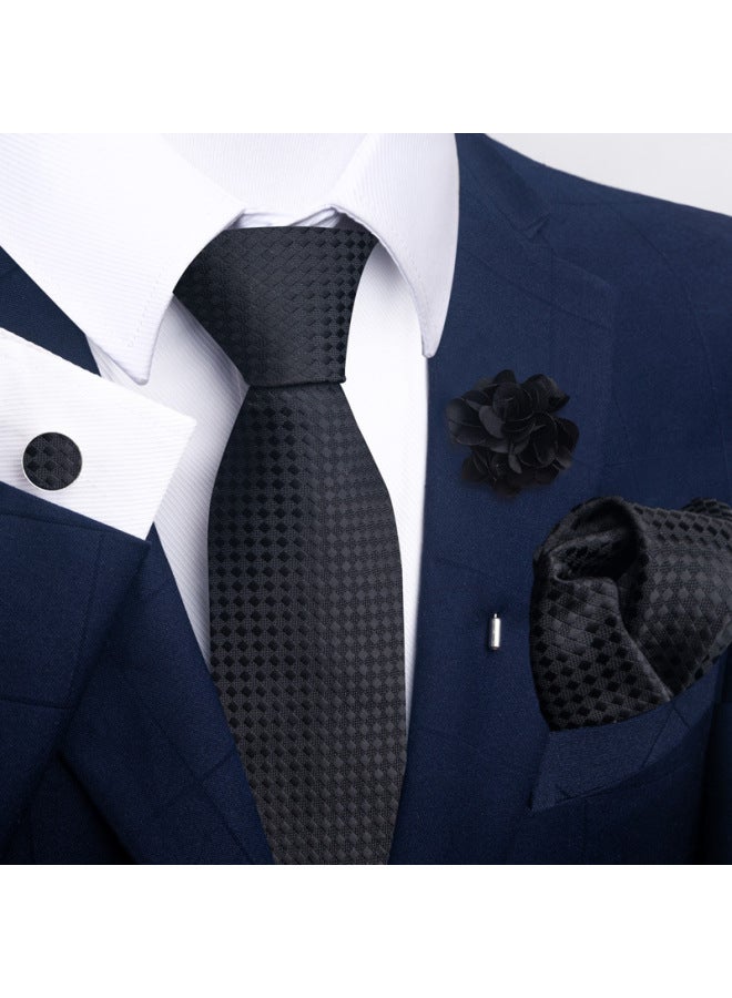 New Men's Tie Suit Pocket Square Set 8cm Polyester Jacquard Business Formal Tie For Men