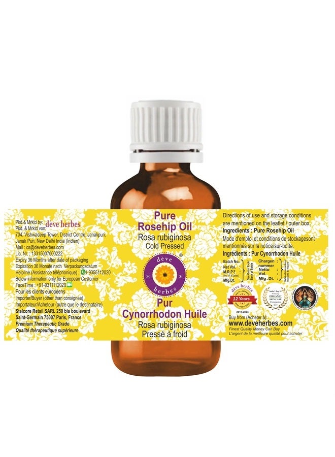 Deve Herbes Pure Rosehip Oil (Rosa rubiginosa) Cold Pressed 10ml (0.33 oz) - Image 1