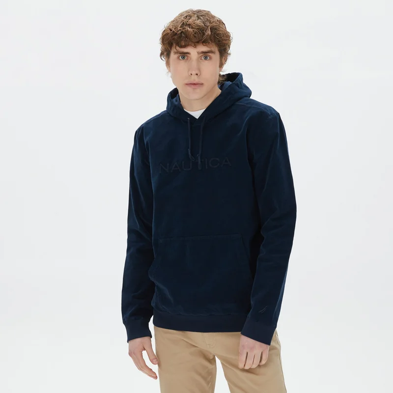 NAUTICA Men's Navy Blue Standard Fit Hooded Sweatshirt