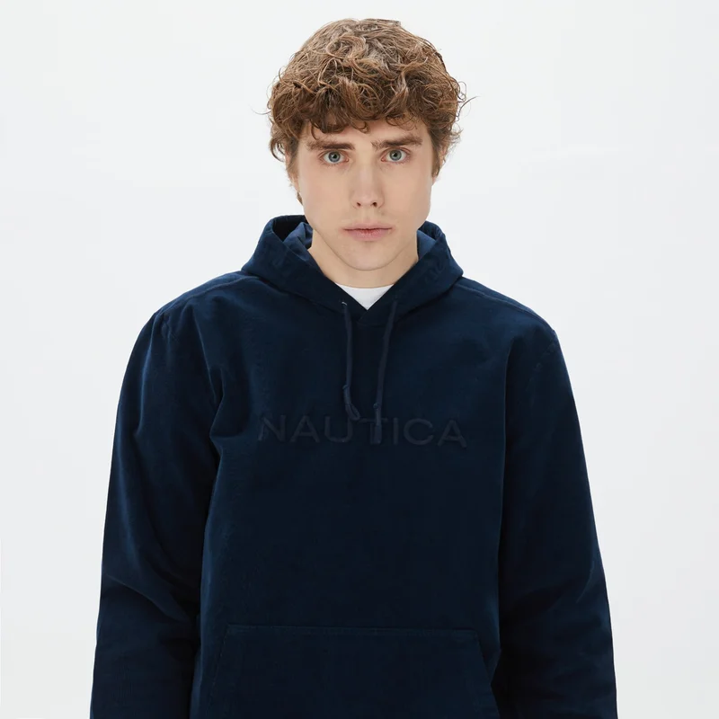 NAUTICA Men's Navy Blue Standard Fit Hooded Sweatshirt