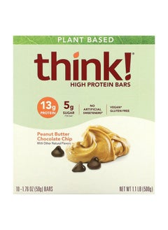 think! Vegan/Plant Based High Protein Bars Peanut Butter Chocolate Chip 13G Protein 5G Sugar No Artificial Sweeteners Non Gmo Project Verified 10 Count (Packaging May Vary)  - Image 1