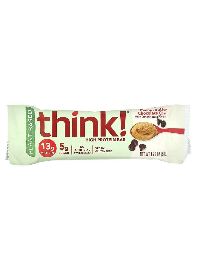 think! - Vegan/Plant Based High Protein Bars Peanut Butter Chocolate Chip 13G Protein 5G Sugar No Artificial Sweeteners Non Gmo Project Verified 10 Count (Packaging May Vary) - Image 1