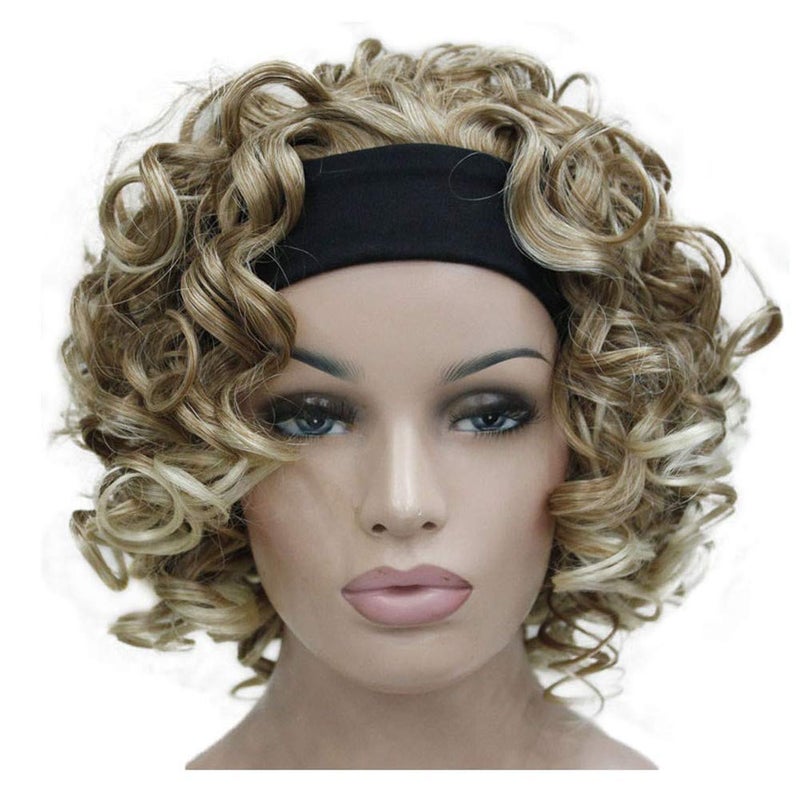 Aimole 16 Inches Short Curly Hair Wigs Womens Wig 34 Half Wig with Black Headband27T613