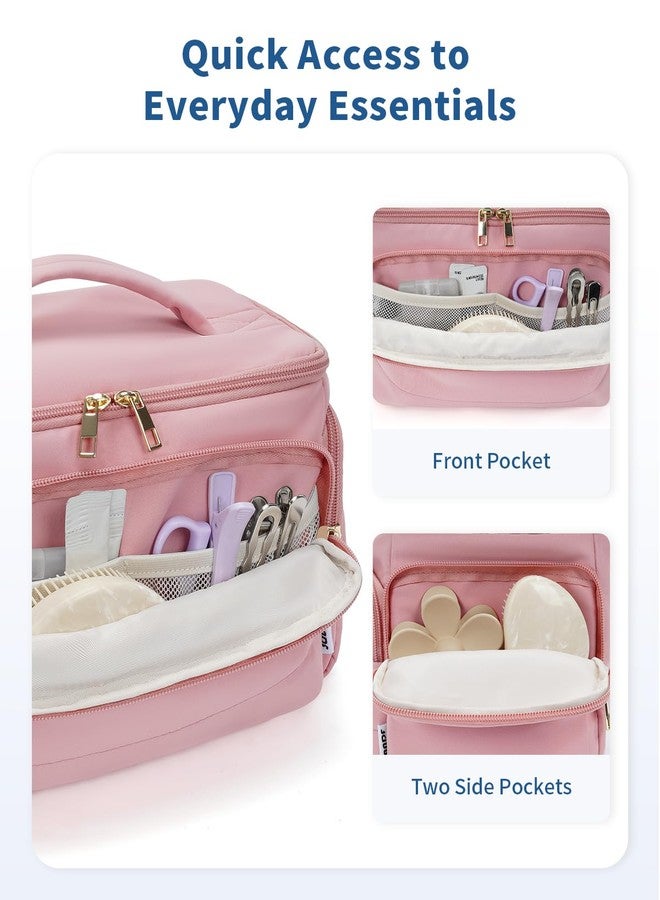 WANDF Travel Toiletry Bag for Women, Wide-open Large Makeup Bag with Handle, Puffy Makeup Organizer for Toiletries, Cosmetics, Accessories, Essentials (Dusty Pink) - Image 5