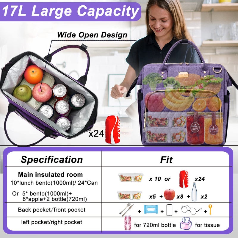 Weitars Lunch Bag for Women Cute Lunch Bag For Work,Insulated LunchBox Lunch Purse Leakproof Wide-Open Lonchera Lunchbag Lunch Tote With Pockets And Adjustable Strap For Office Picnic Beach - Image 5