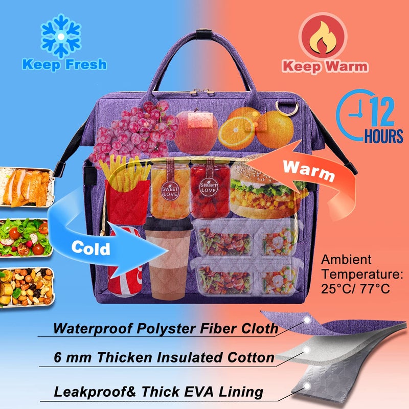 Weitars Lunch Bag for Women Cute Lunch Bag For Work,Insulated LunchBox Lunch Purse Leakproof Wide-Open Lonchera Lunchbag Lunch Tote With Pockets And Adjustable Strap For Office Picnic Beach - Image 4